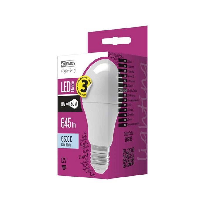 Emos LED izzó E27 8W 645lm 6500K Classic ZQ5132