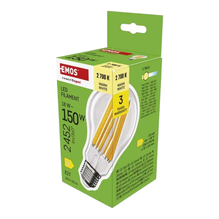 Emos LED izzó filament A70 E27 18W 2452lm 2700K ZF5D82
