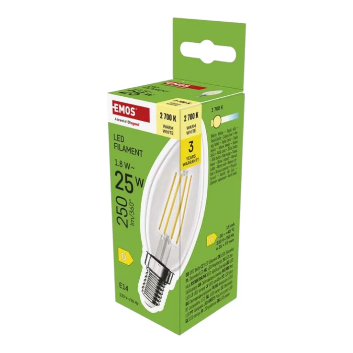 Emos LED izzó filament gyertya E14 1,8W 250lm 2700K ZF3D02
