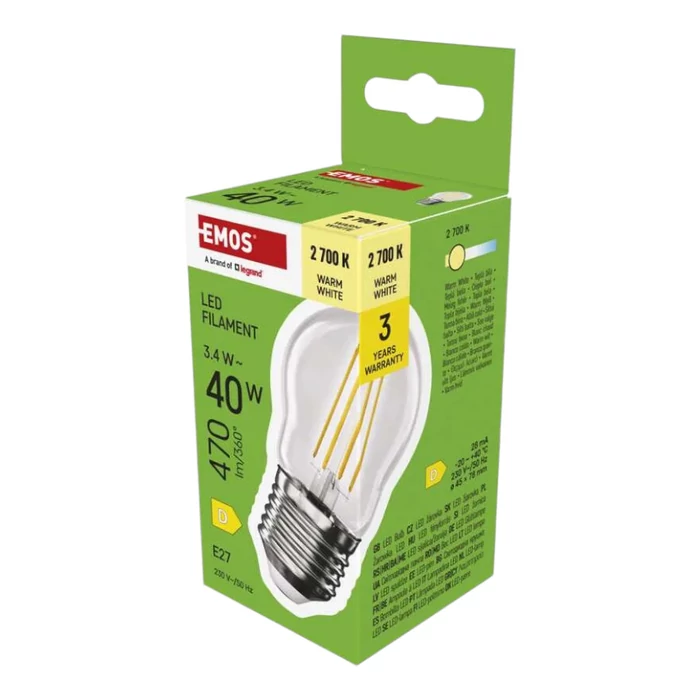 Emos LED izzó filament kisgömb E27 3,4W 470lm 2700K ZF6D22