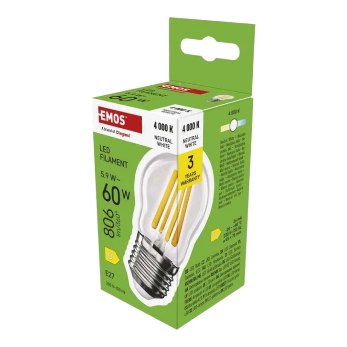 Emos LED izzó filament kisgömb E27 5,9W 806lm 4000K ZF6D43