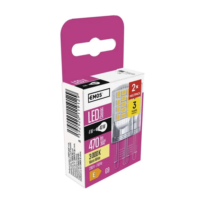 Emos LED izzó G9 4W 470lm 3000K Classic JC 2db/csomag ZQ9544.2