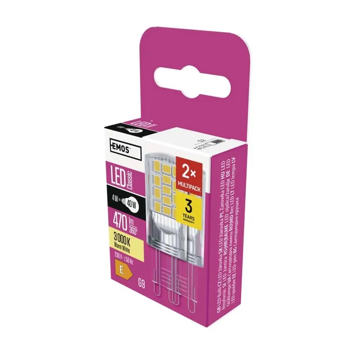 Emos LED izzó G9 4W 470lm 3000K Classic JC 2db/csomag ZQ9544.2
