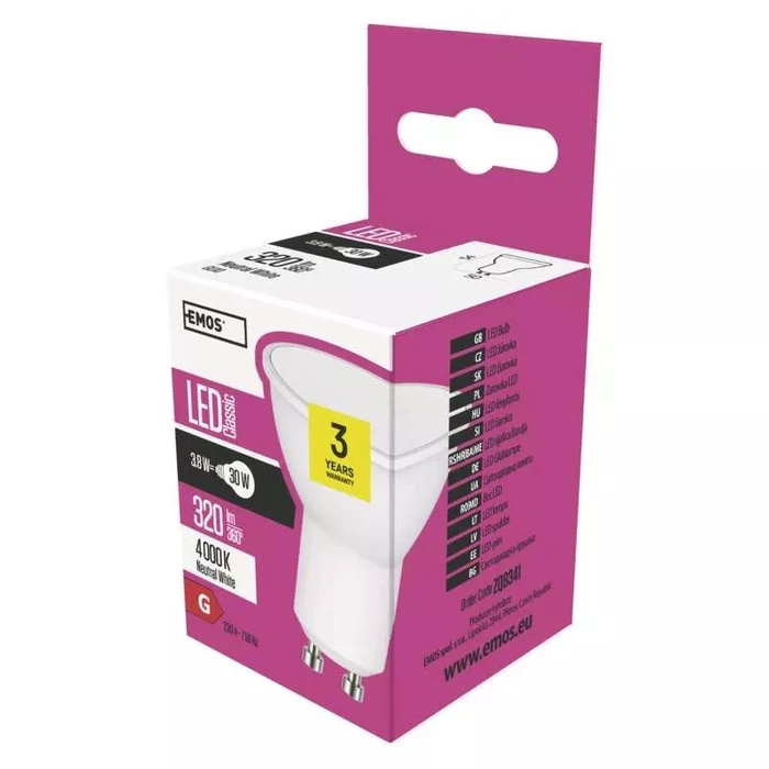 Emos LED izzó GU10 3,8W 4000K természetes fehér 320 lumen MR16 ZQ8341