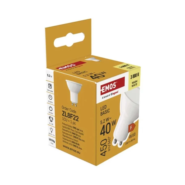 Emos LED izzó GU10 5,2W 450lm 3000K Basic ZL8F22