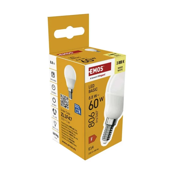 Emos LED izzó kisgömb E14 8,8W 806lm 3000K G45 Basic ZL1F47
