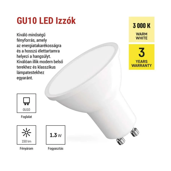 Emos LED izzó spot GU10 1,3W 150lm 3000K Classic ZQ8EL2