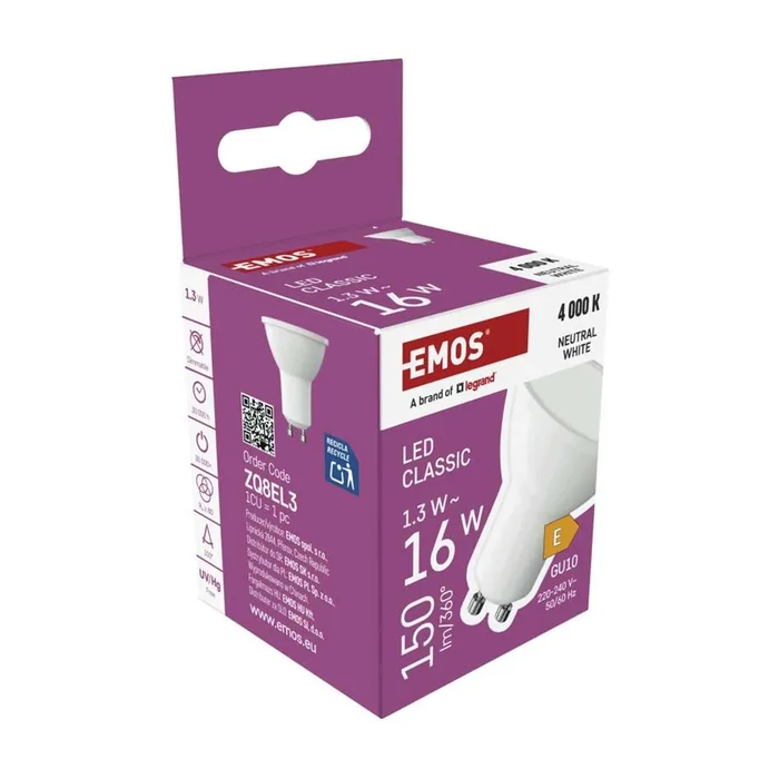 Emos LED izzó spot GU10 1,3W 150lm 4000K Classic ZQ8EL3
