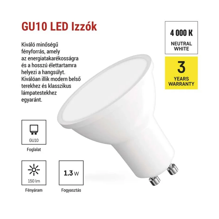 Emos LED izzó spot GU10 1,3W 150lm 4000K Classic ZQ8EL3