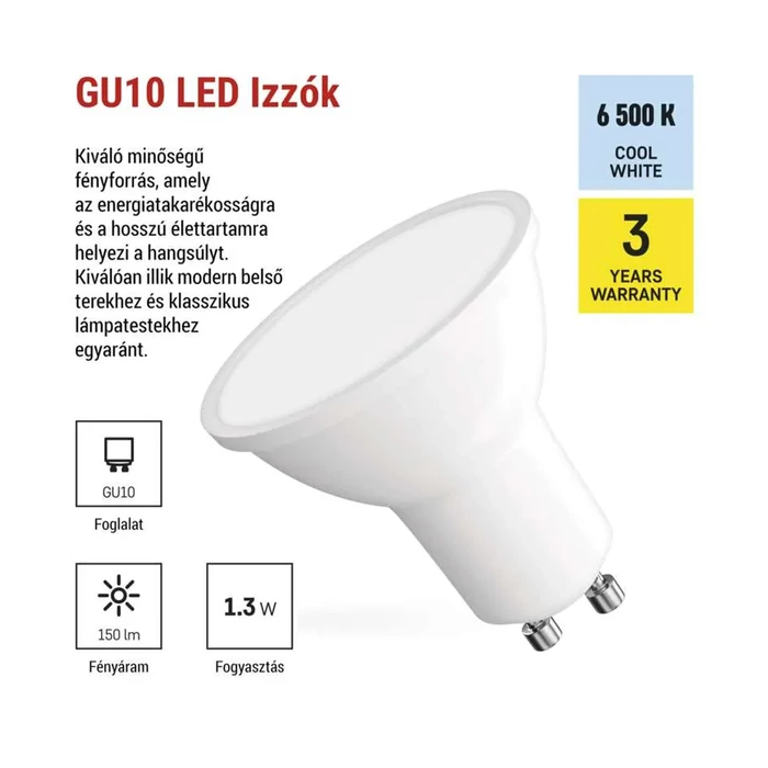 Emos LED izzó spot GU10 1,3W 150lm 6500K Classic ZQ8EL4