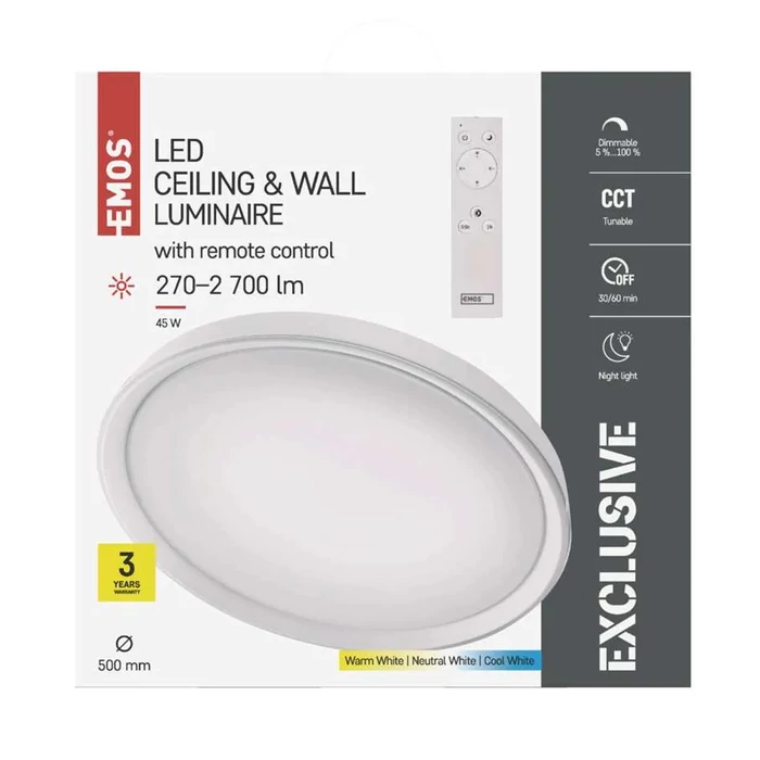 Emos ILVI LED mennyezeti lámpa távirányítóval 45W 2700lm CCT kerek IP20 ZM5169