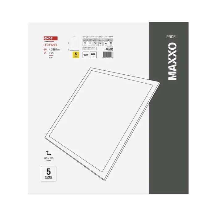Emos LED panel 60x60 cm 36W 4320lm 4000K UGR<19 MAXXO ZB1224