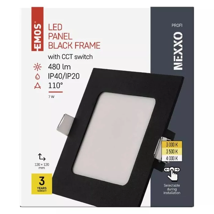 Emos NEXXO LED panel süllyeszthető négyzet fekete 7W CCT 480lm IP40/IP20 ZD2323