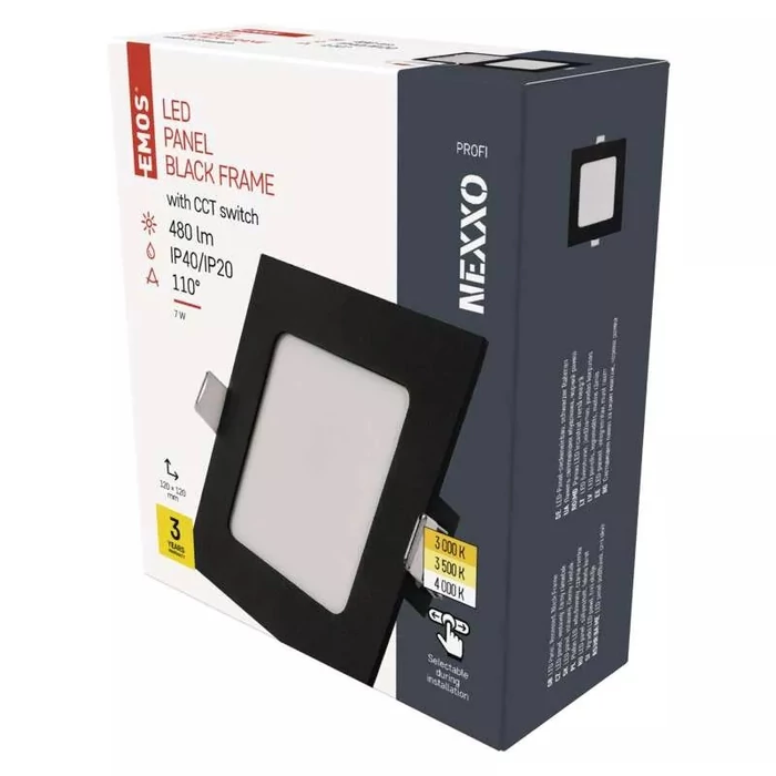 Emos NEXXO LED panel süllyeszthető négyzet fekete 7W CCT 480lm IP40/IP20 ZD2323
