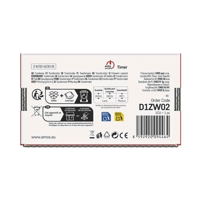 Emos tápegység Standard/Profi sorolható karácsonyi füzérekhez távirányítós IP44 D1ZW02