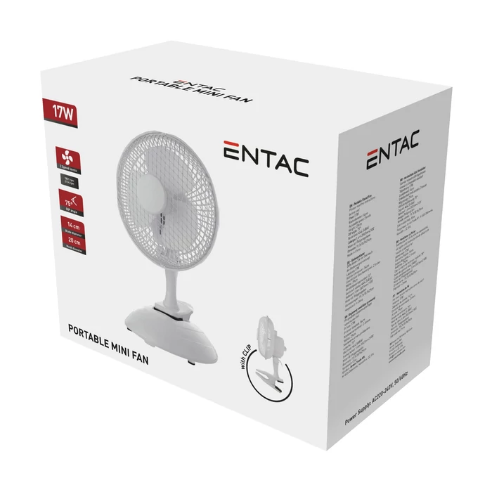 Entac asztali mini ventilátor fehér csíptethető EPTMF-17W