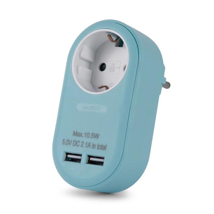 Entac fali elosztó aljzat + 2 USB port kék EPAG-1EE-2USB-B
