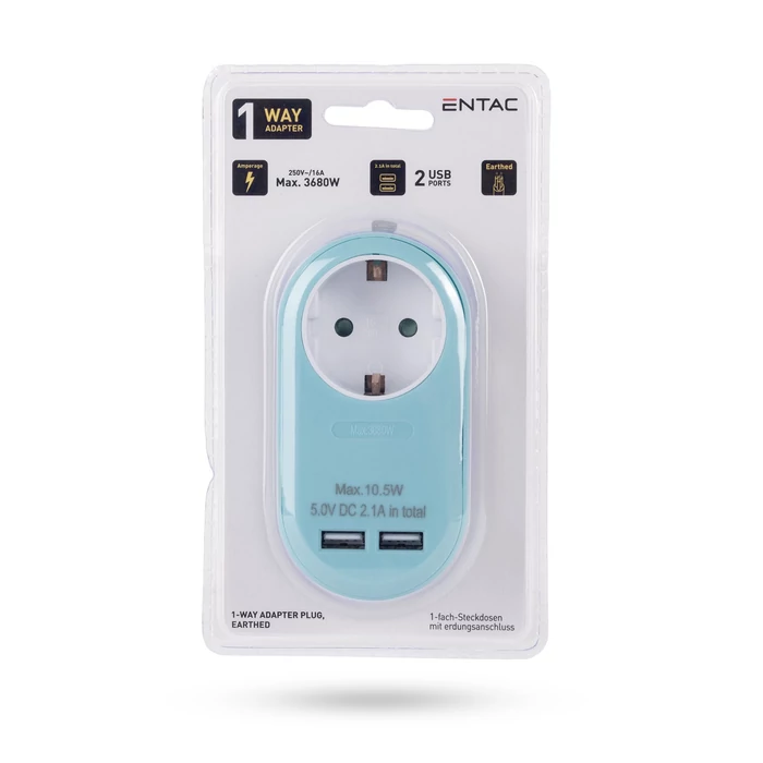 Entac fali elosztó aljzat + 2 USB port kék EPAG-1EE-2USB-B