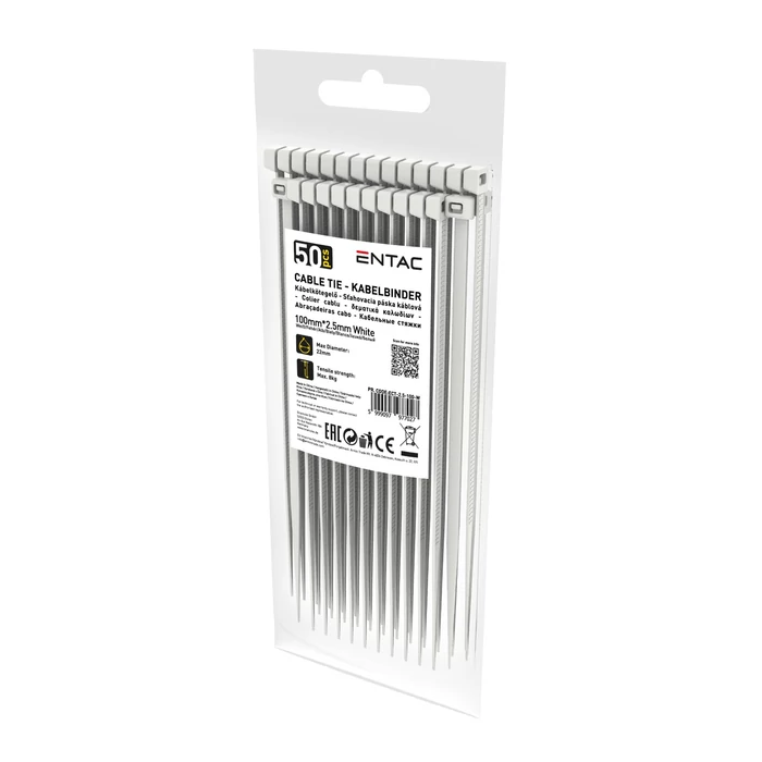 Entac kábelkötegelő 100x2,5 mm fehér gyorskötöző ECT-2.5-100-W
