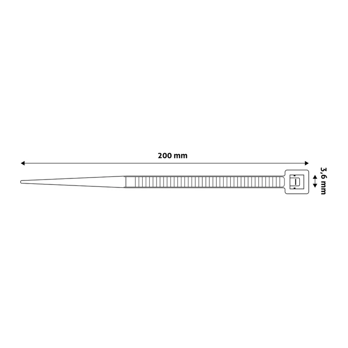 Entac kábelkötegelő 200x3,6 mm fekete gyorskötöző UV-álló 50db/csomag ECT-3.6-200-B