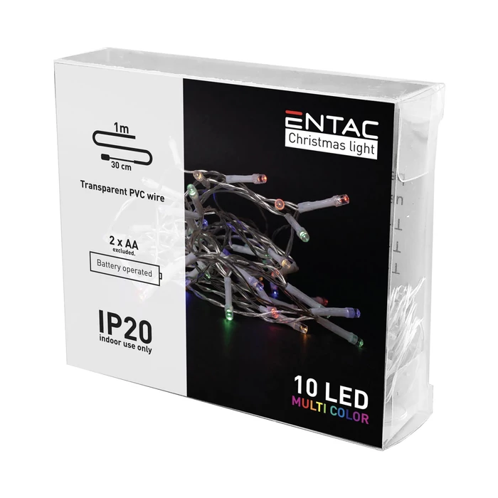 Entac karácsonyi fényfüzér beltéri 1,3m 10 LED színes IP20 ECL-10MC