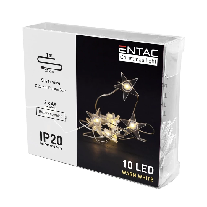Entac karácsonyi fényfüzér beltéri 1,3m csillag 10 LED meleg fehér IP20 ECL-PS-10WW