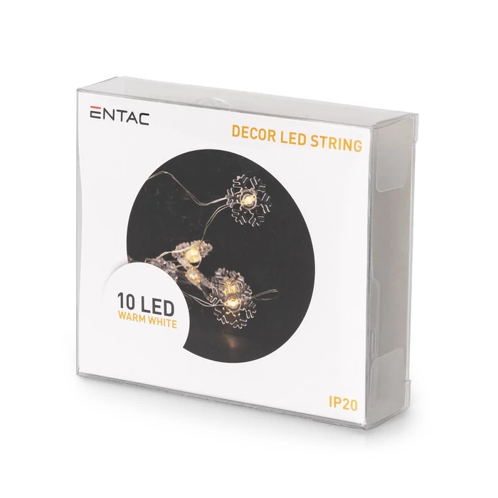 Entac karácsonyi fényfüzér beltéri 1,3m hópehely 10 LED meleg fehér IP20 ECL-PSF2-10WW