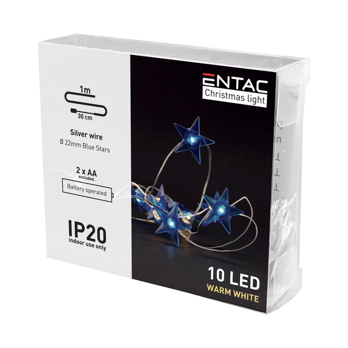 Entac karácsonyi fényfüzér beltéri 1,3m kék csillag 10 LED meleg fehér IP20 ECL-BS-10WW