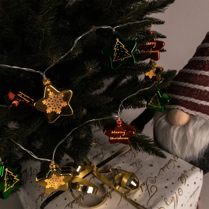 Entac karácsonyi fényfüzér beltéri 1,65m színes csillag 10 LED meleg fehér IP20 ECL-CCSD-10WW