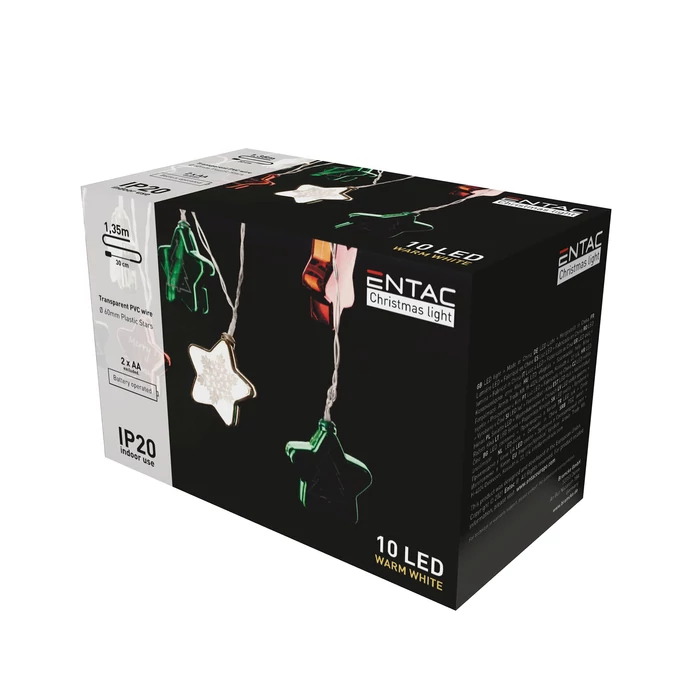 Entac karácsonyi fényfüzér beltéri 1,65m színes csillag 10 LED meleg fehér IP20 ECL-CCSD-10WW