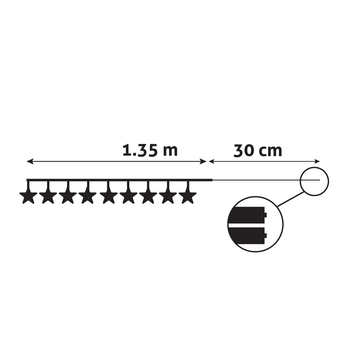 Entac karácsonyi fényfüzér beltéri 1,65m színes csillag 10 LED meleg fehér IP20 ECL-CCSD-10WW