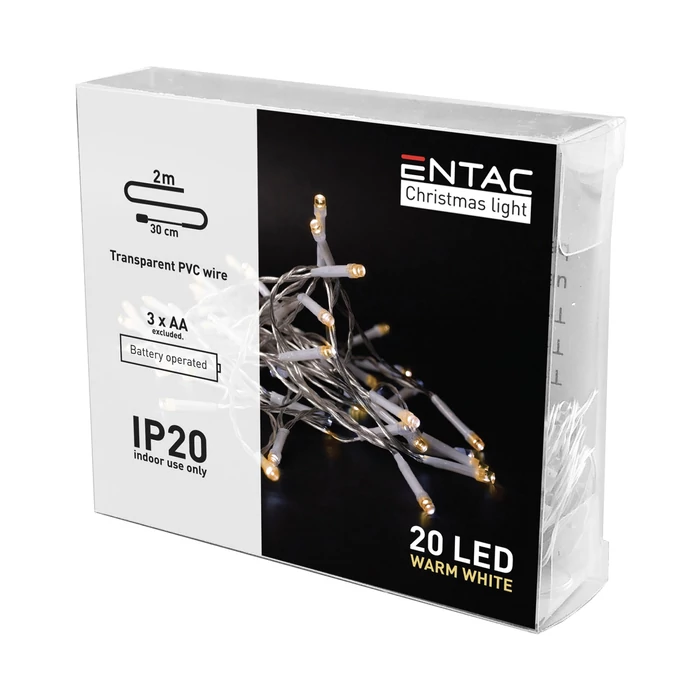 Entac karácsonyi fényfüzér beltéri 2,3m 20 LED meleg fehér IP20 ECL-20WW