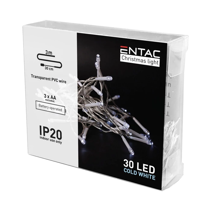 Entac karácsonyi fényfüzér beltéri 3,3m 30 LED hideg fehér IP20 ECL-30CW