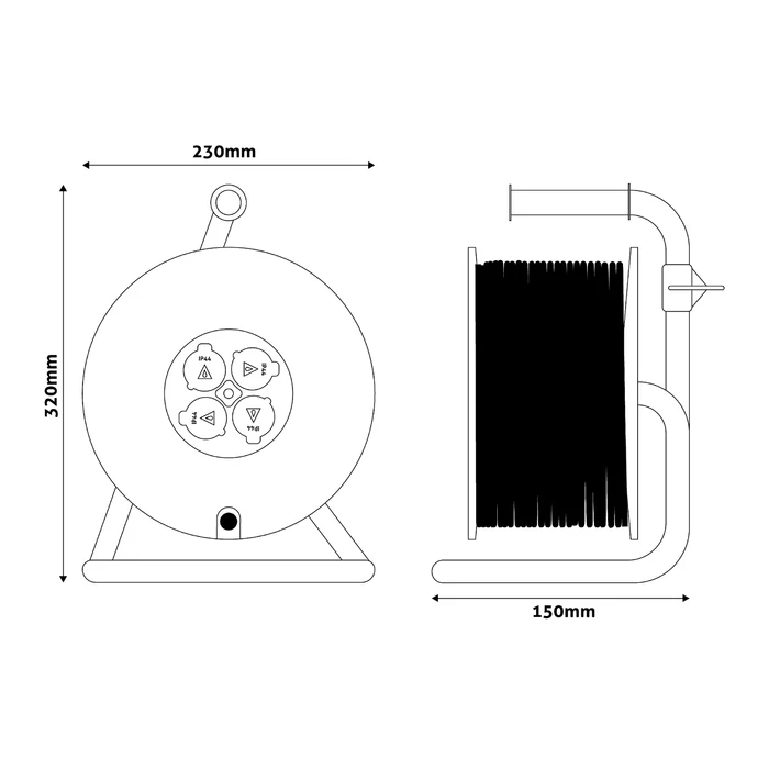 Entac kültéri kábeldob 25m gumikábellel 4 dugalj H05RR-F 3x1,5 IP44 ESCR44G4-25