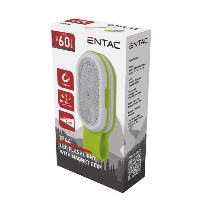 Entac LED elemlámpa mágneses csíptethető 1W 60lm zöld EFL-MCL