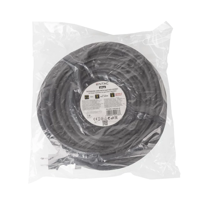 Entac lengő hosszabbító gumikábellel 40m fekete H07RN-F 3x2,5mm2 IP44 ESEC44G-40