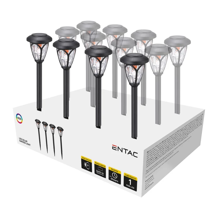 Entac napelemes kerti szolár lámpa leszúrható fekete 400mm RGB LED IP44 EGSL-P1LH40RGB-PDQ