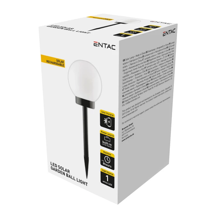 Entac napelemes kerti szolár lámpa leszúrható fekete gömb fej 380mm 1 LED IP44 EGSL-P1LB38