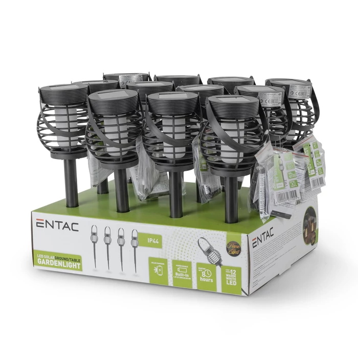 Entac napelemes kerti szolár lámpa leszúrható fekete láng effekttel átmérő 10cm 12 LED IP44 EGSL-P12LF-2IN1