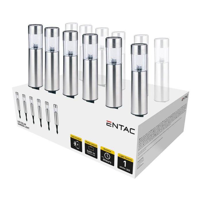 Entac napelemes kerti szolár lámpa leszúrható króm 300mm 1 LED IP44 EGSL-SS1LT30-PDQ