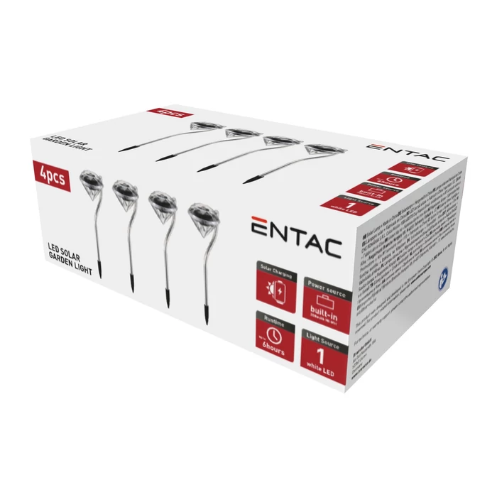 Entac napelemes kerti szolár lámpa leszúrható króm kristály forma 300mm 1 LED IP44 EGSL-SS1LCR30