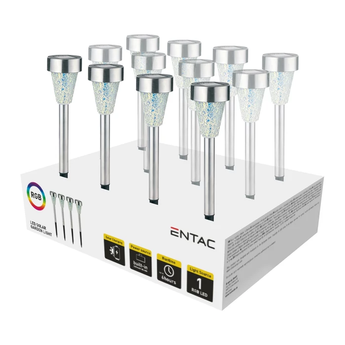 Entac napelemes kerti szolár lámpa leszúrható króm mozaik üveg 400mm RGB LED IP44 EGSL-SS1LC40RGB-PDQ