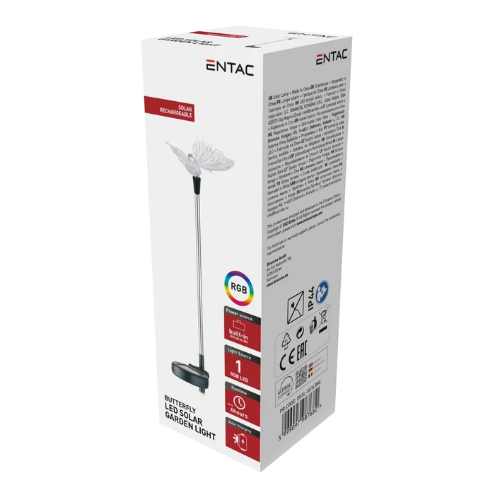 Entac napelemes kerti szolár lámpa leszúrható króm pillangó 340mm RGB LED IP44 EGSL-SS1LB80