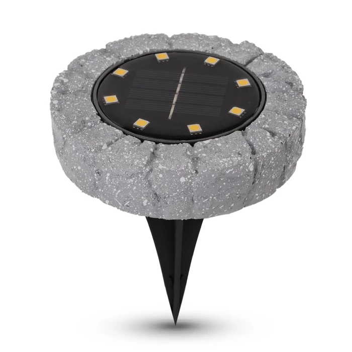 Entac napelemes kerti szolár lámpa leszúrható sötétszürke kőhatású 8 LED IP44 EGSL-P8LGR-S