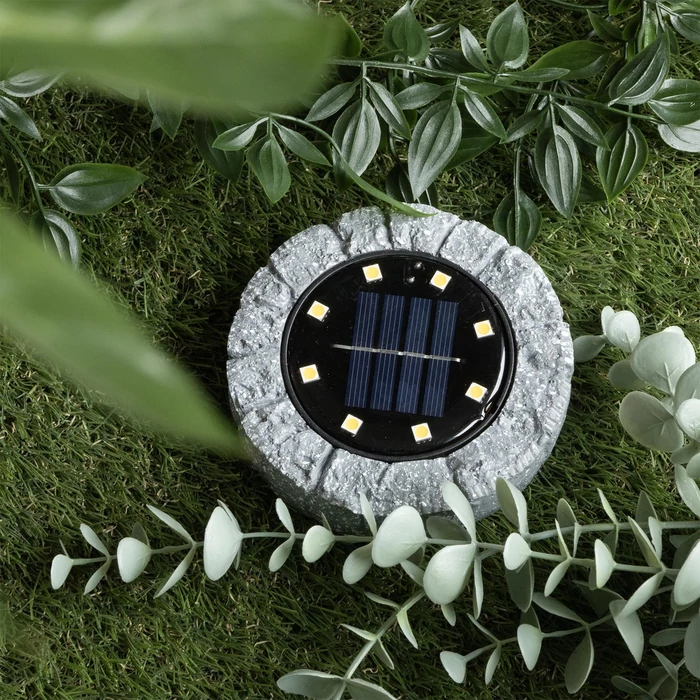 Entac napelemes kerti szolár lámpa leszúrható sötétszürke kőhatású 8 LED IP44 EGSL-P8LGR-S