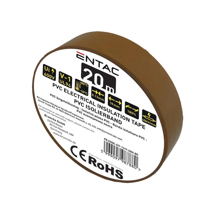 Entac szigetelőszalag 20mx19mm barna EIT-1319-20M-BR