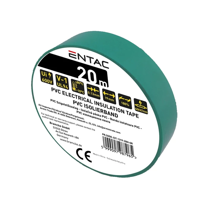 Entac szigetelőszalag 20mx19mm zöld EIT-1319-20M-GR