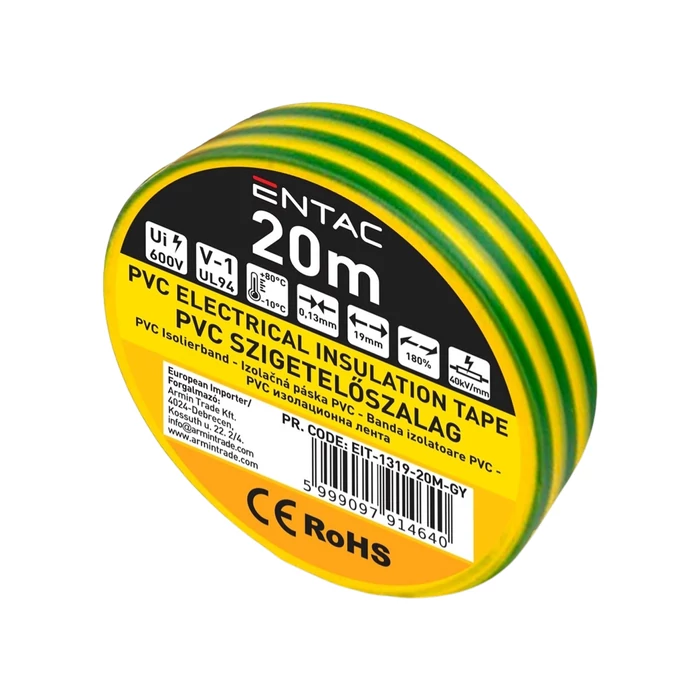 Entac szigetelőszalag 20mx19mm zöld-sárga EIT-1319-20M-GY