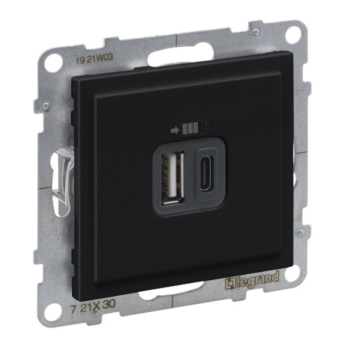 Legrand Suno 2xUSB A+C alj, 3A-15W 3000 mA keret nélkül, fekete 721430