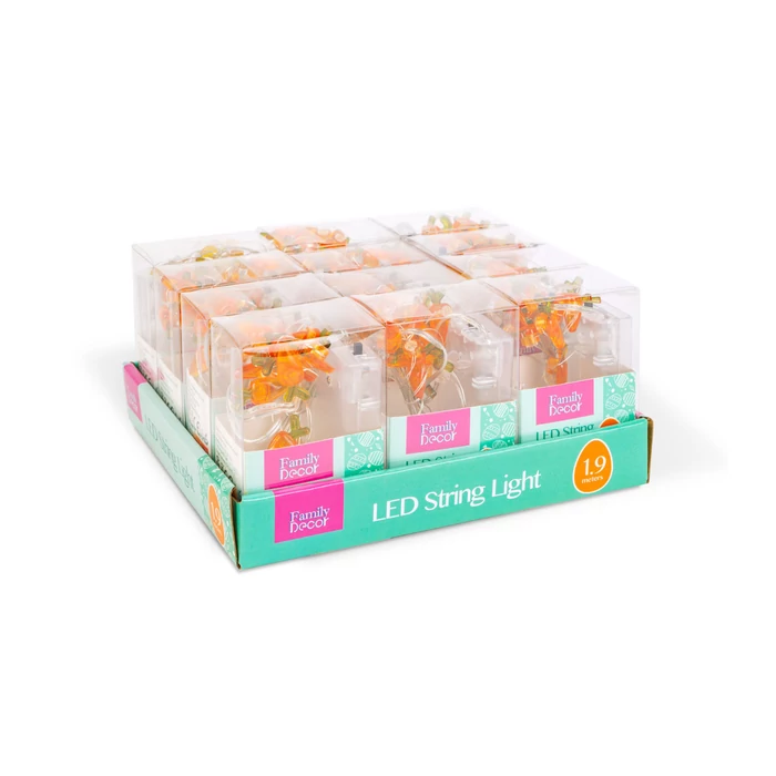 Family húsvéti dekoráció LED fényfüzér nyuszi és répa 2m 20 LED 2xAA 58923B